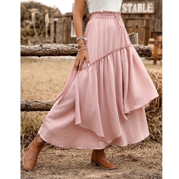 Boho Blush Pink High waisted Stretchy Waist Maxi skirt - Picture 3 of 6